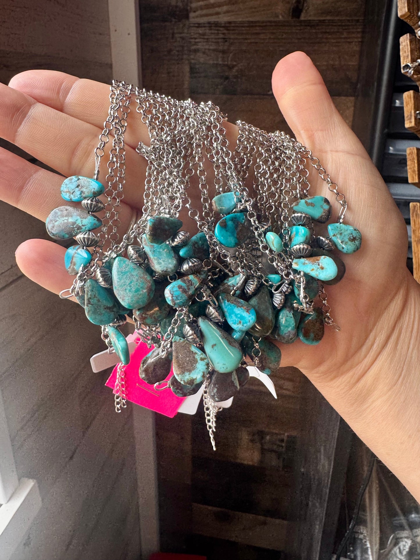 Blue Turquoise and Sterling Silver Pearl Necklace