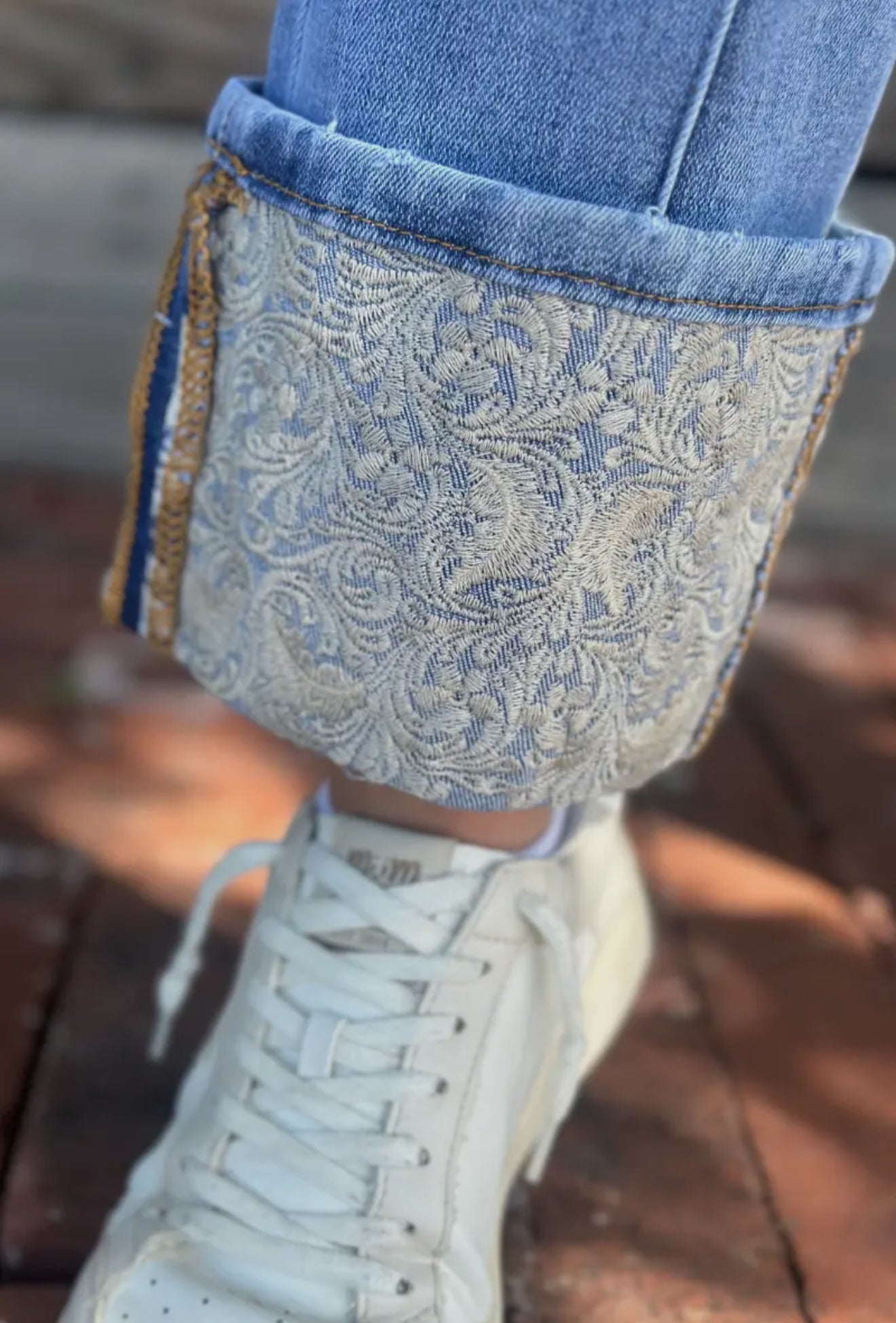 Denim and Lace Cuffed Jeans