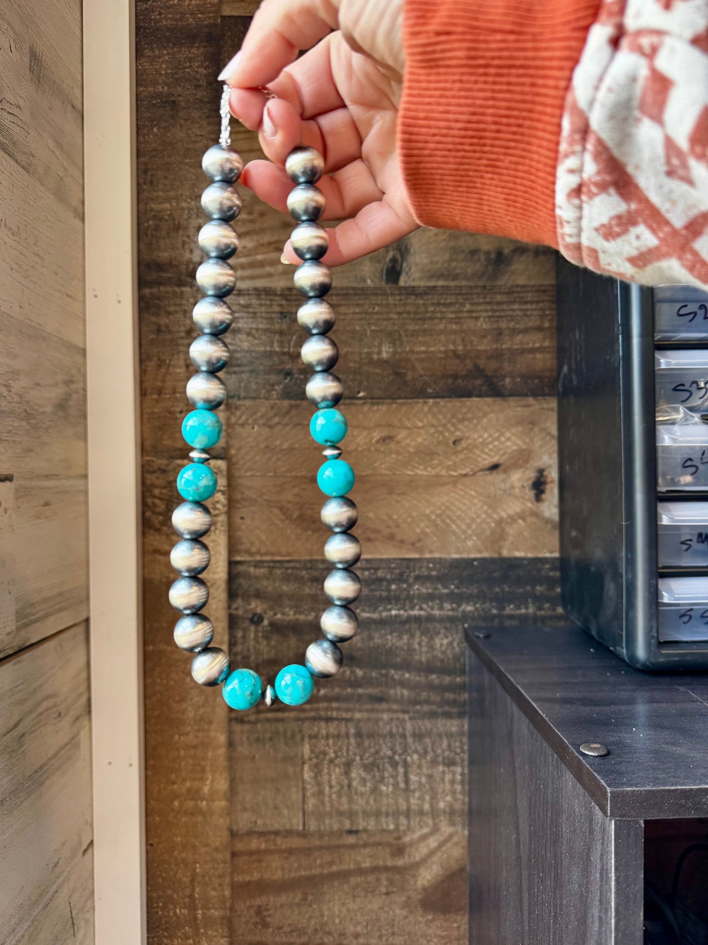 Turquoise and Sterling Silver Pearl Necklace