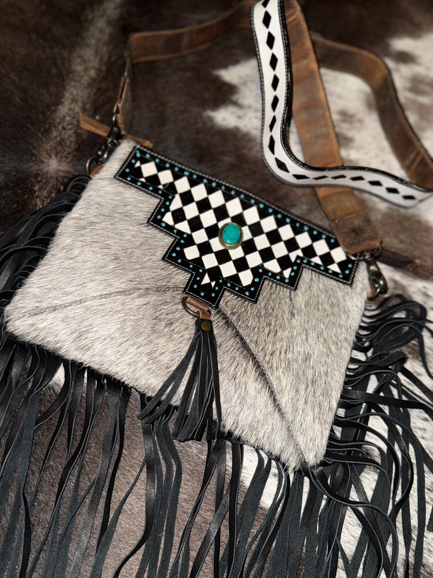 Genuine Leather & Cowhide Checkered Crossbody Purses