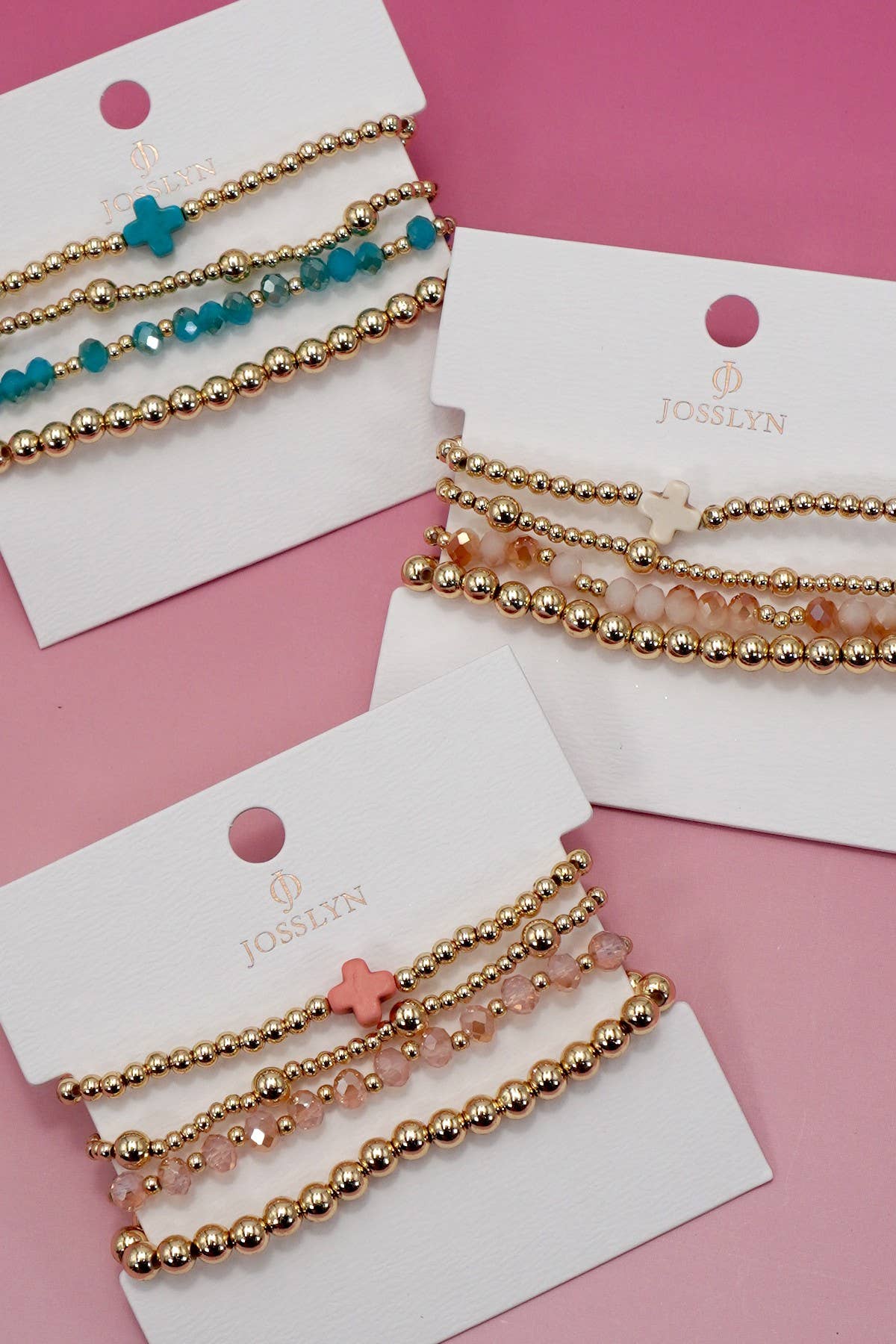 Boho Cross Muli Colorful Beaded Stretch Bracelet 4/pc Set