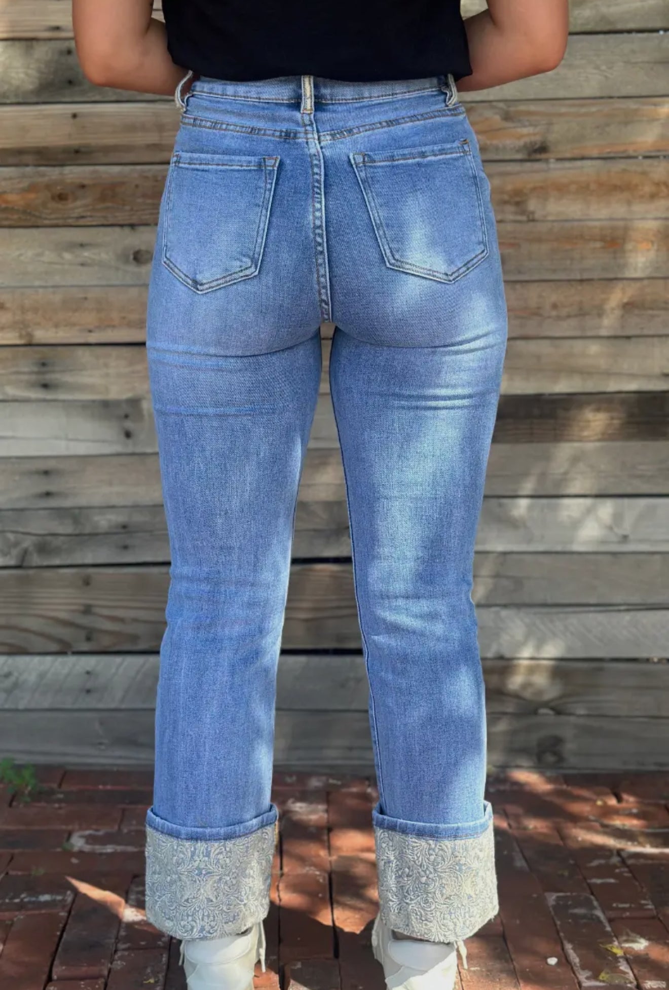 Denim and Lace Cuffed Jeans