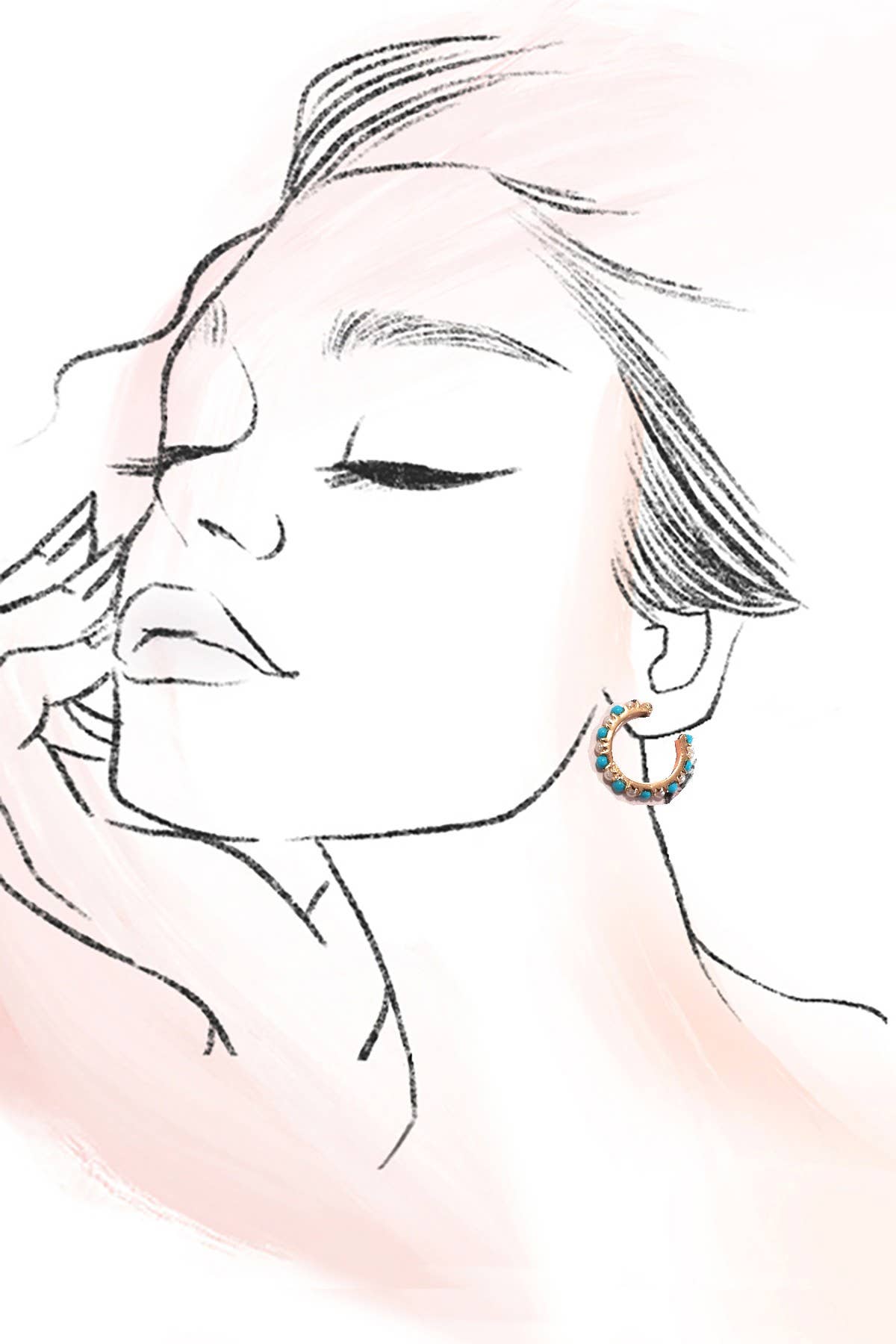 Link & Turqouise Pearl Trio Hoop Earring Set