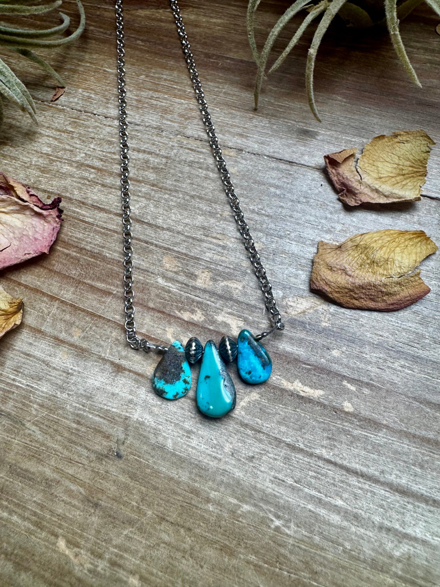 Blue Turquoise and Sterling Silver Pearl Necklace