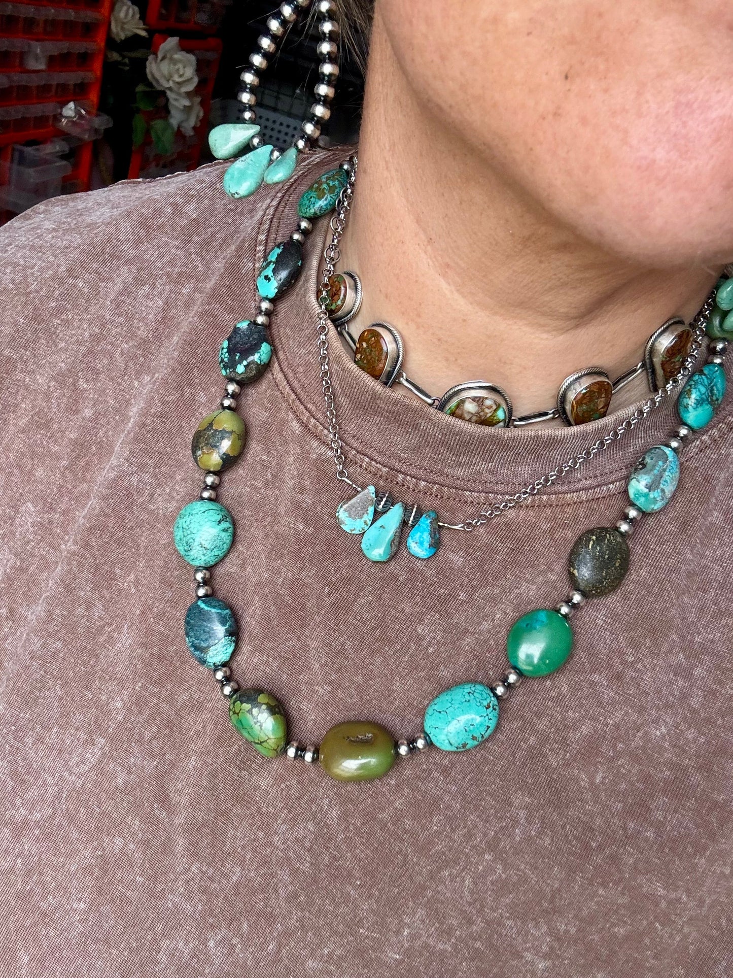 Blue Turquoise and Sterling Silver Pearl Necklace