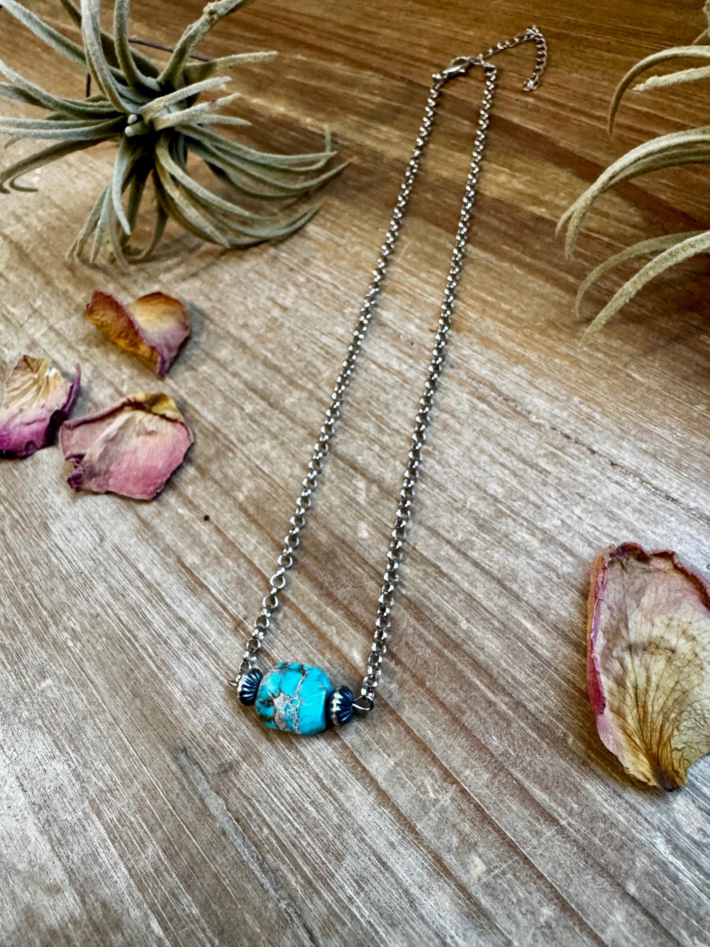 Sterling Silver Pearl Saucer and Turquoise Variscite Necklace