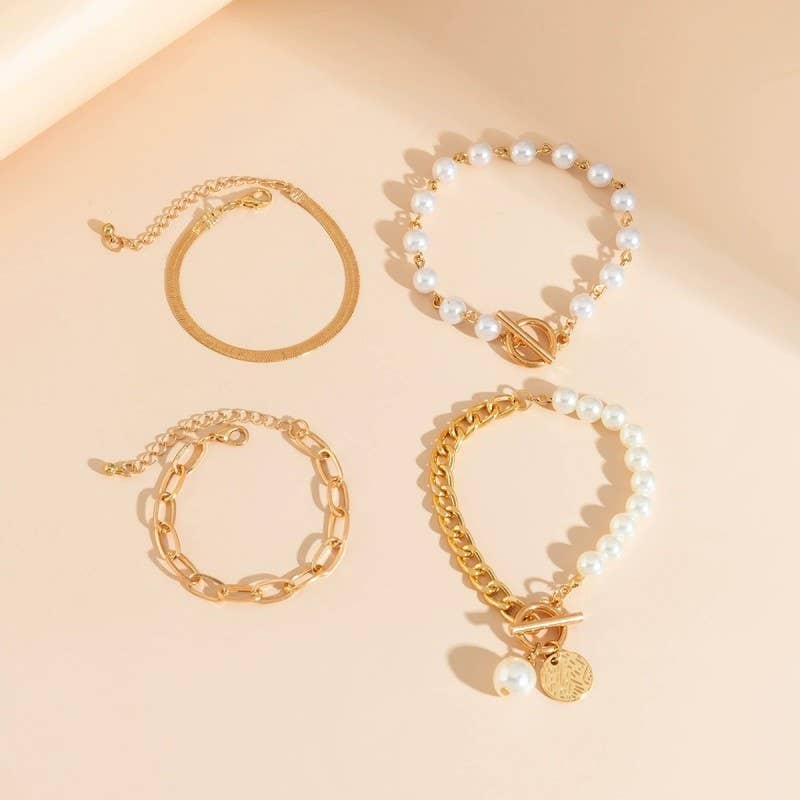 Multilayer Pearl Chain Mix Bracelet 4in1 Set