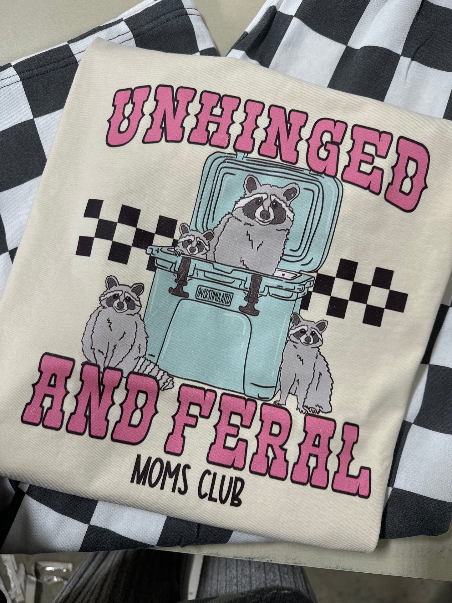 Unhinged and feral mom club raccoon tee & sweatshirt