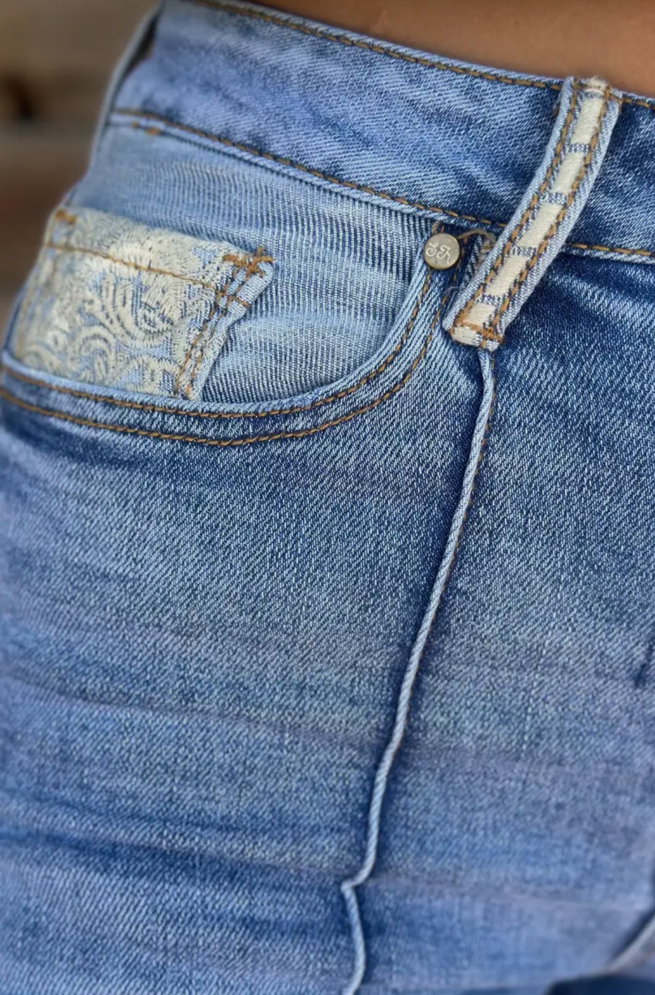 Denim and Lace Cuffed Jeans
