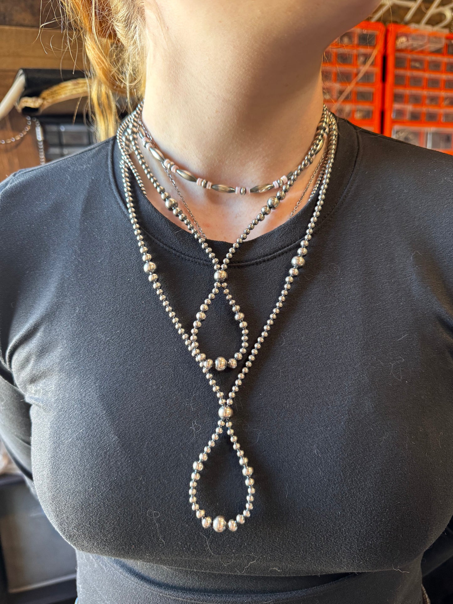 23 inch Graduated Sterling Silver Pearls Hoop Necklace