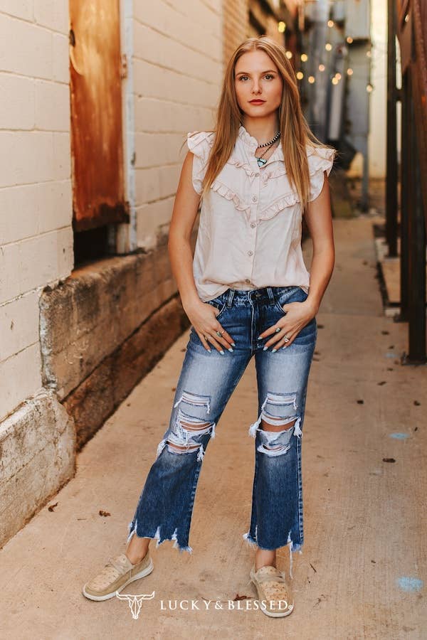 Sadie Mae Distressed Cropped Jeans