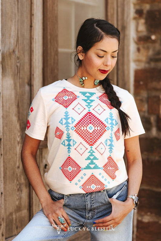 Aztec Printed Short Sleeve Top