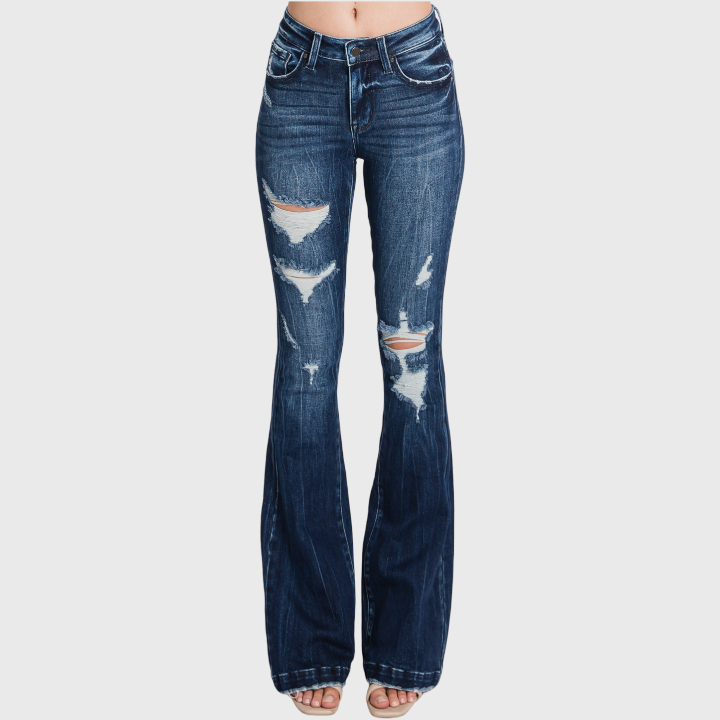 The Country Cutie Distressed Mid-rise Flares