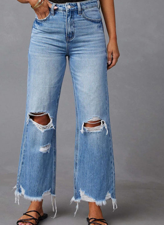 Cropped Light Wash Ripped Jeans