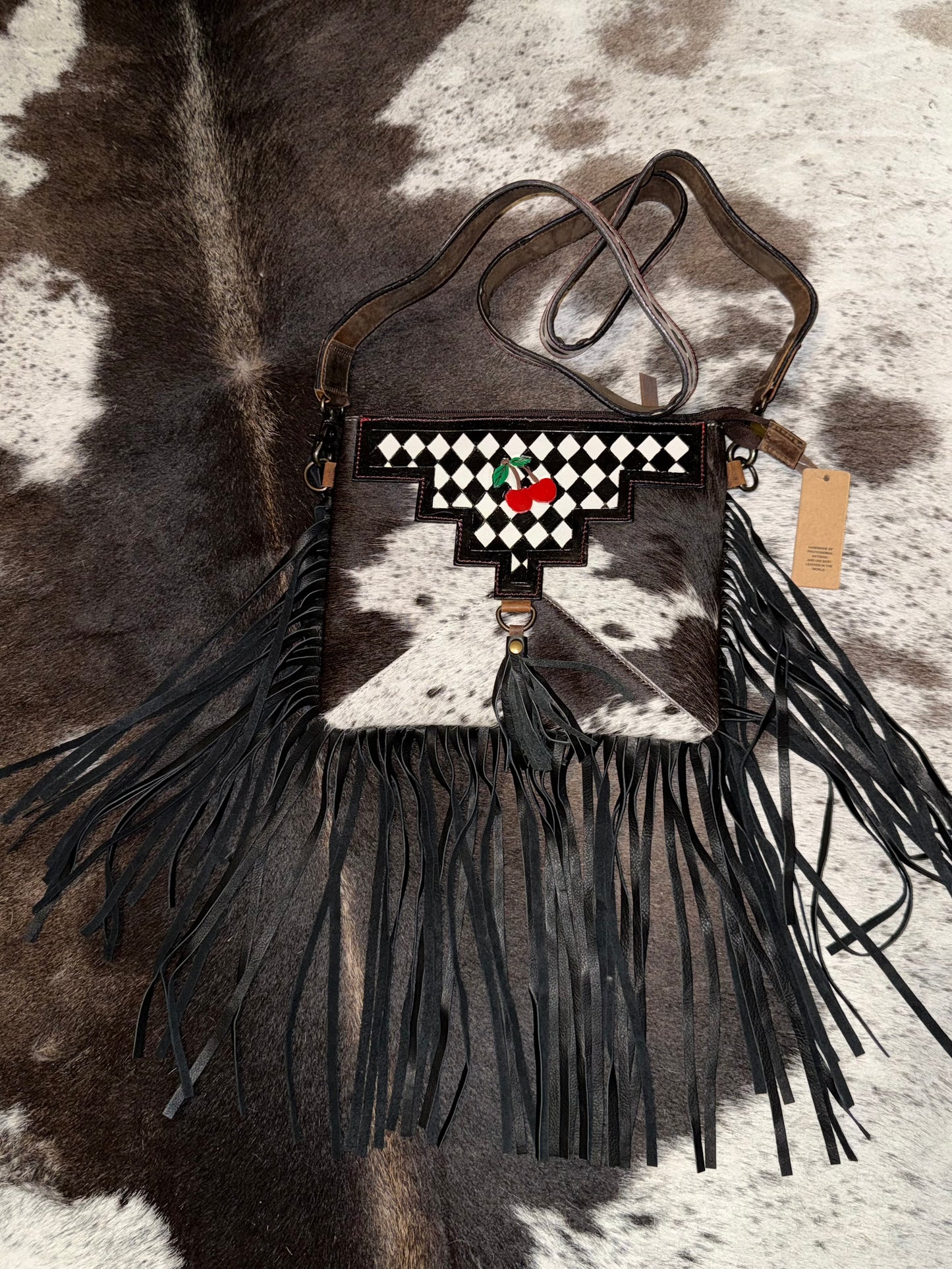 Genuine Leather & Cowhide Checkered Crossbody Purses