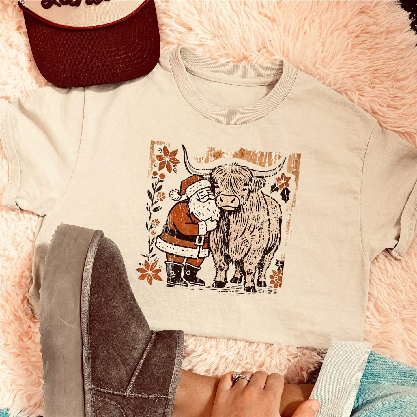 Santa Hugging Highland Tee