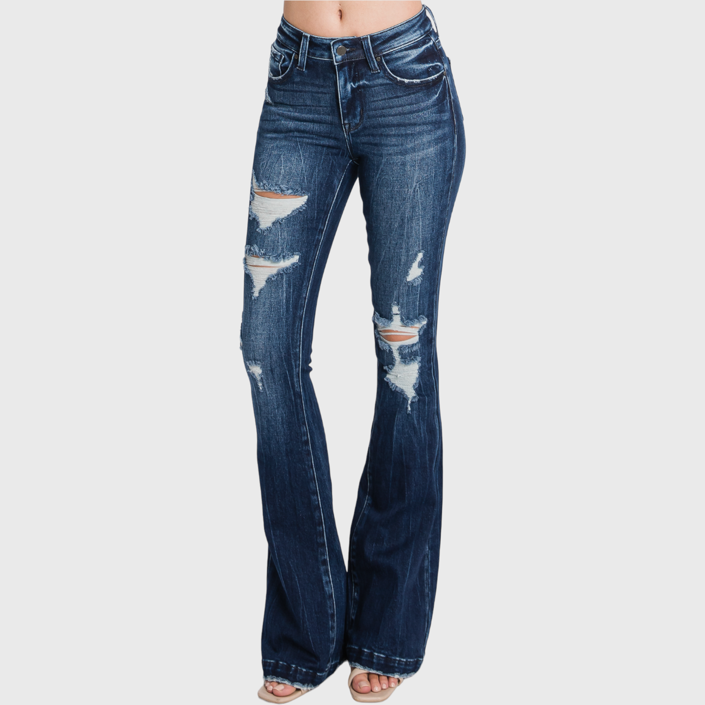 The Country Cutie Distressed Mid-rise Flares