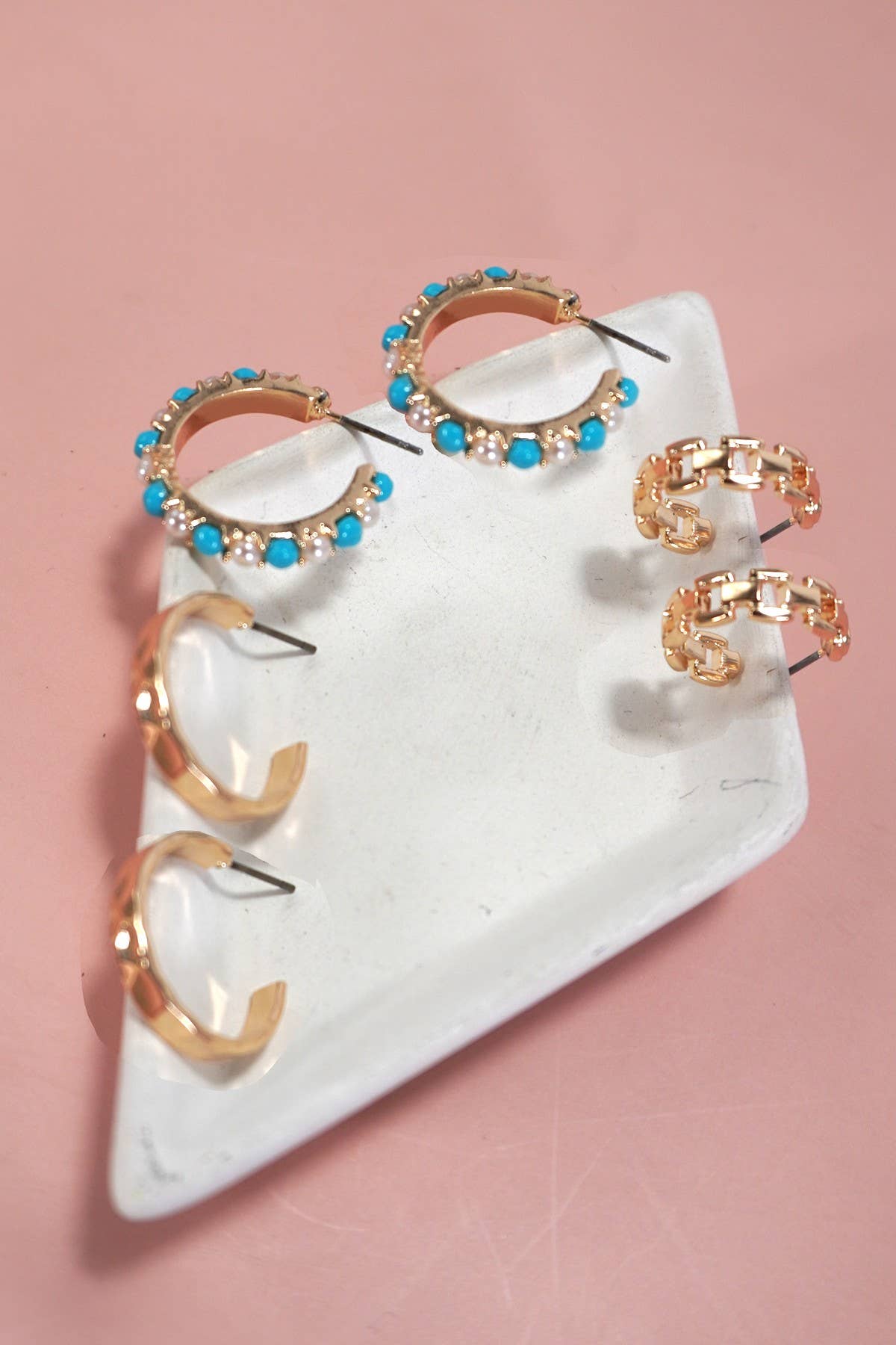 Link & Turqouise Pearl Trio Hoop Earring Set