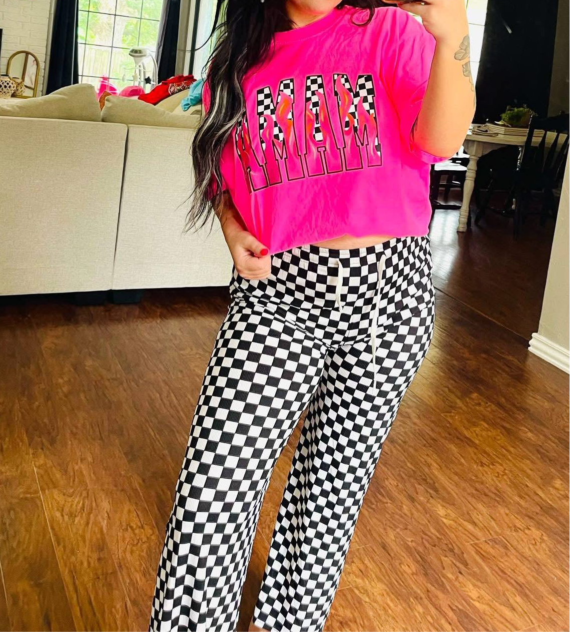 Checkered Wide Leg Pants