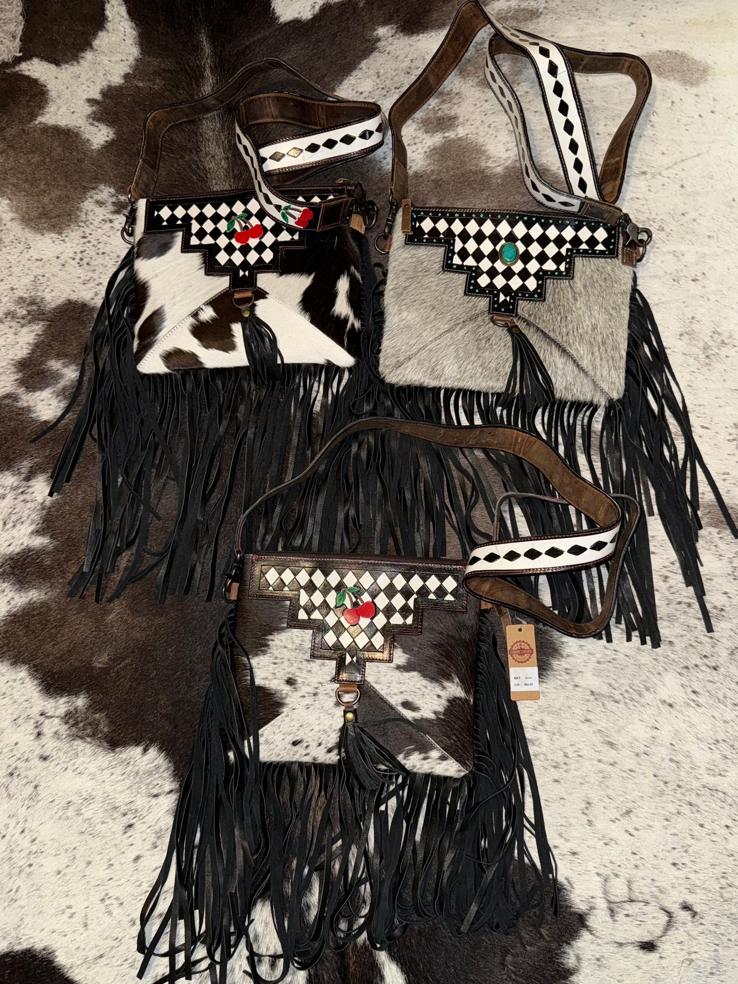 Genuine Leather & Cowhide Checkered Crossbody Purses