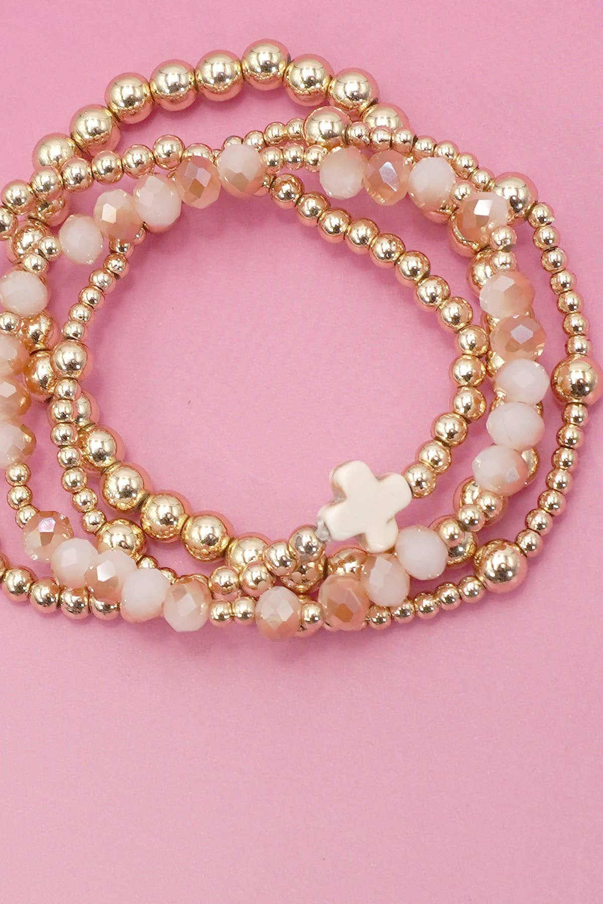 Boho Cross Muli Colorful Beaded Stretch Bracelet 4/pc Set