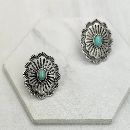 Small Faux Concho Turquoise Stone Earrings