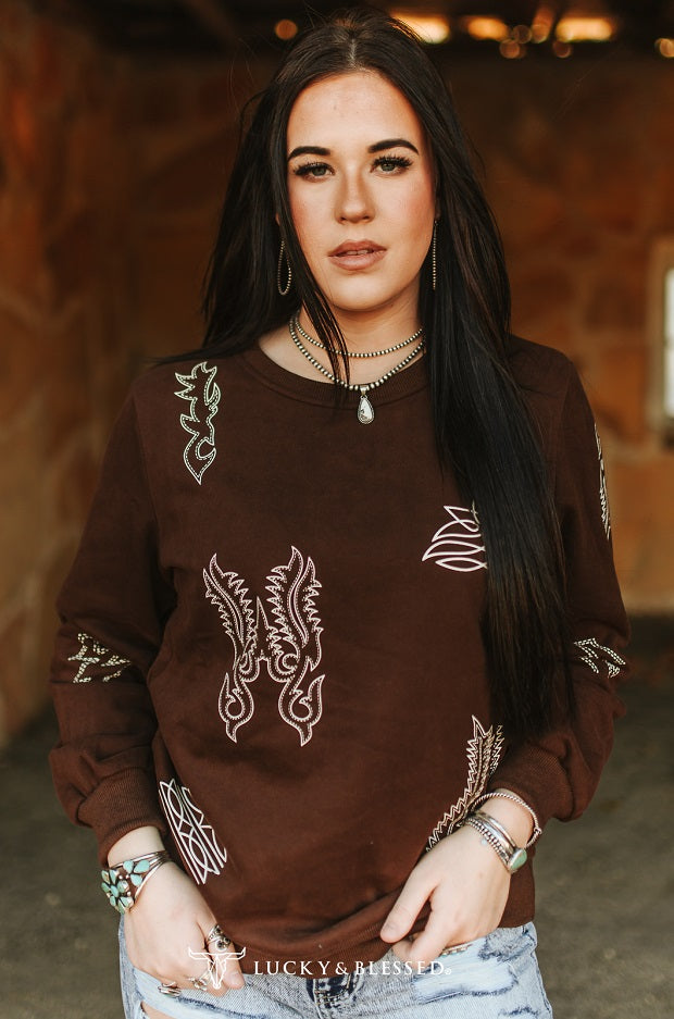 Boot Stitch Pullover- Brown