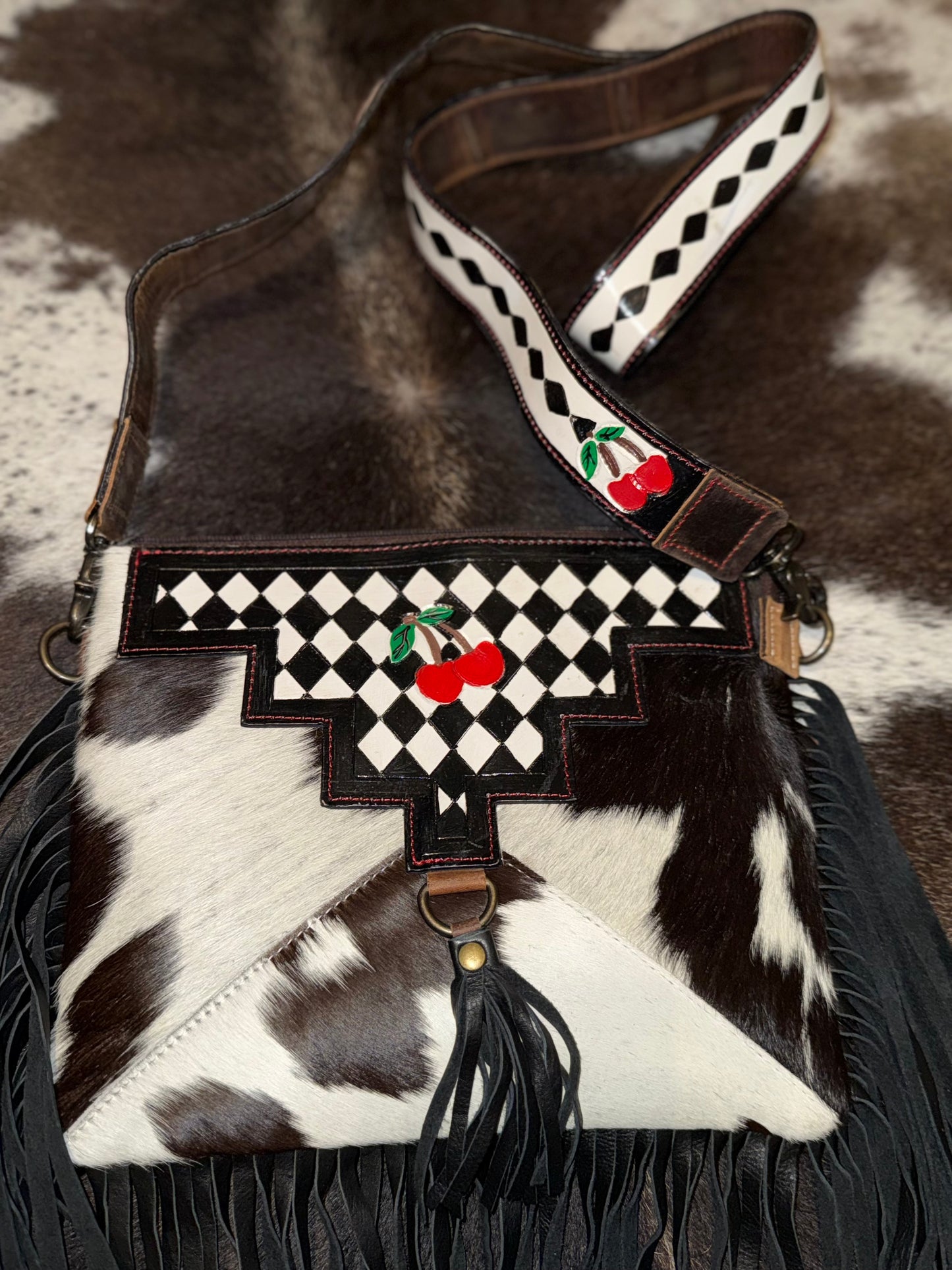 Genuine Leather & Cowhide Checkered Crossbody Purses