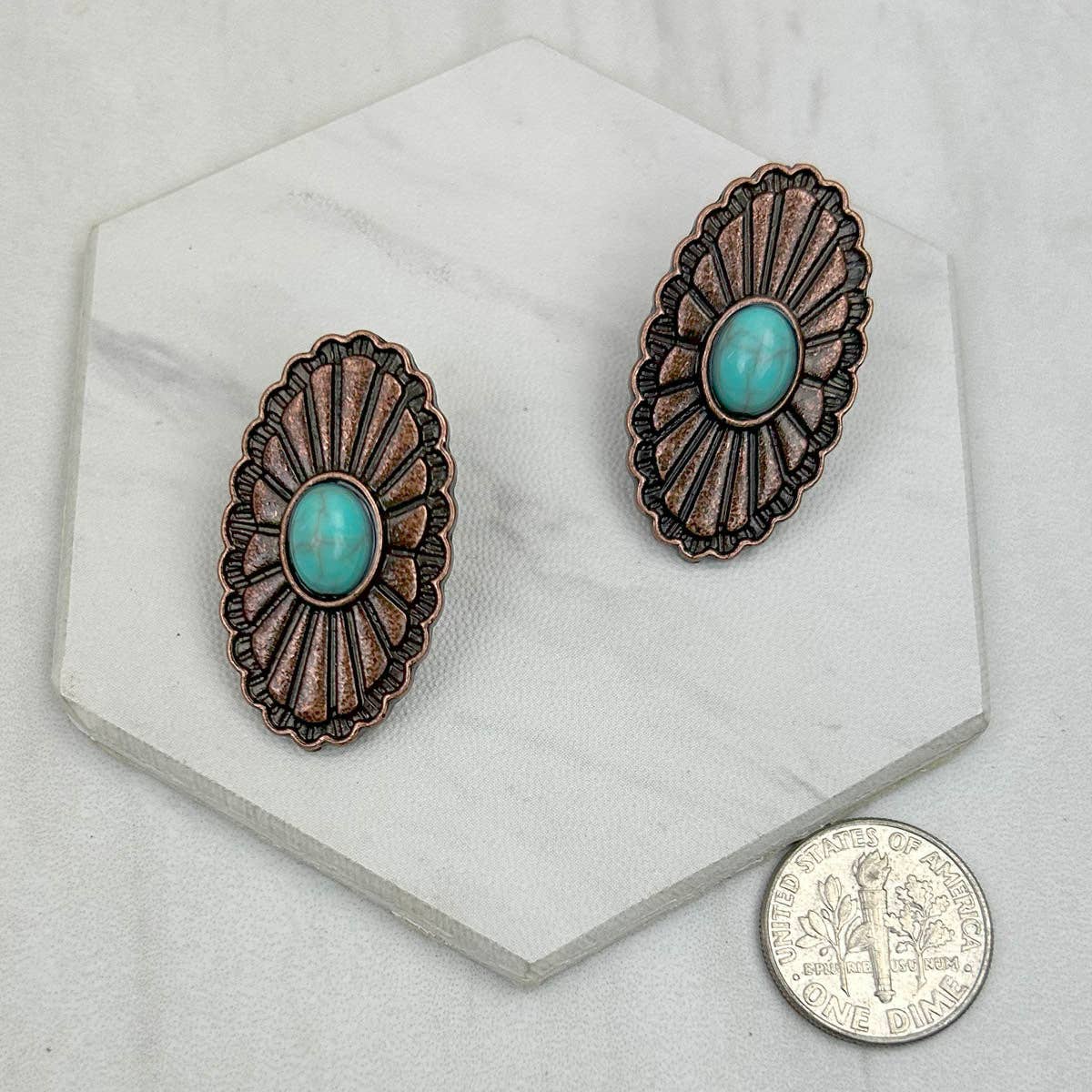 Copper Faux Turquoise Stone Earrings