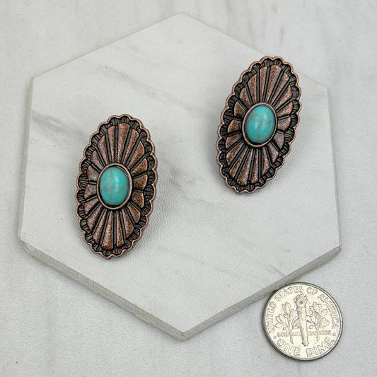 Copper Faux Turquoise Stone Earrings