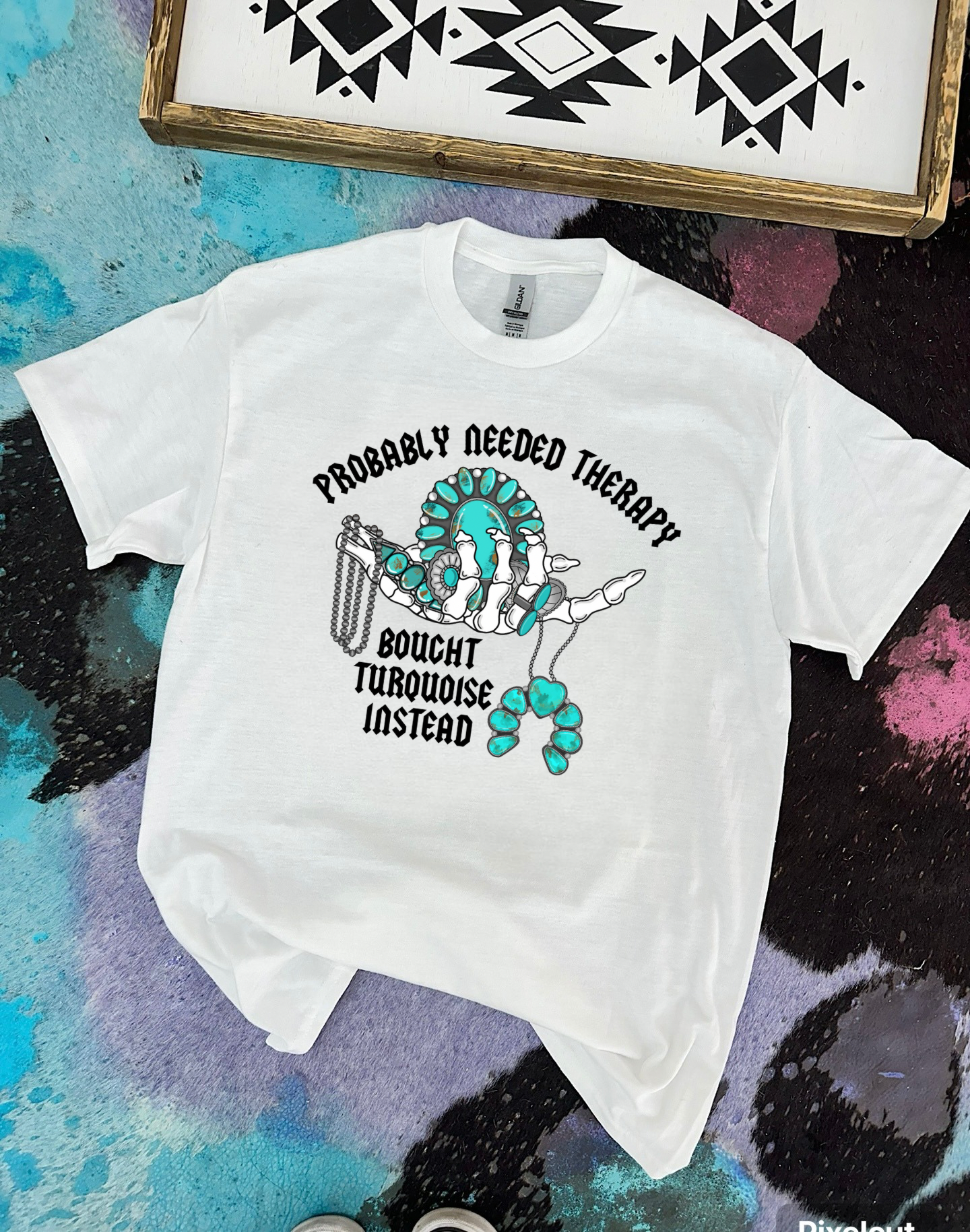 Turquoise & Therapy tee or crewneck