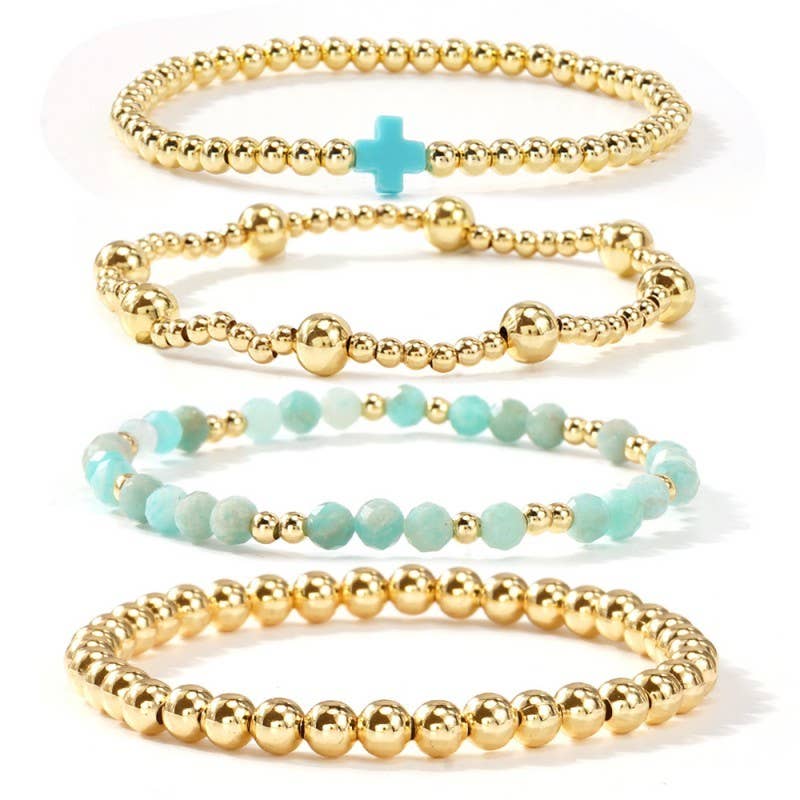 Boho Cross Muli Colorful Beaded Stretch Bracelet 4/pc Set