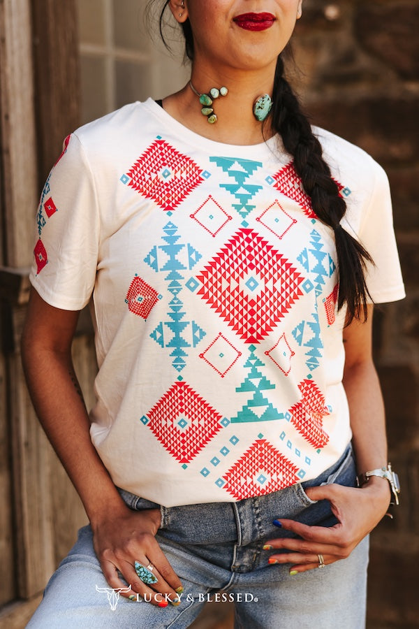 Aztec Printed Short Sleeve Top