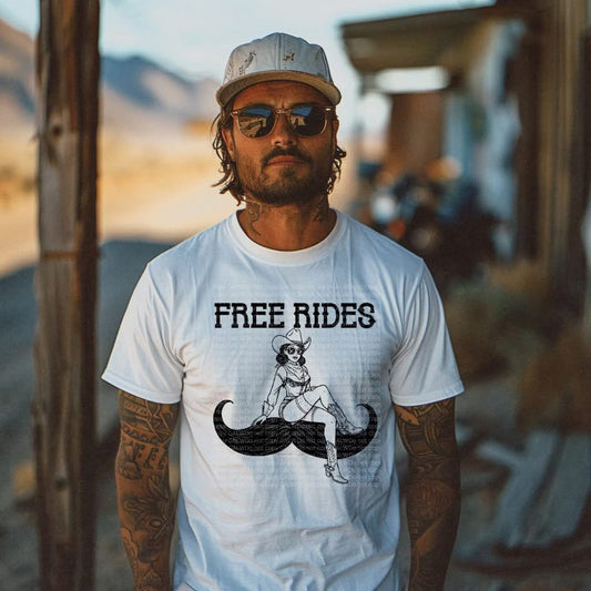 Free rides pinup girl & mustache tee or sweatshirt