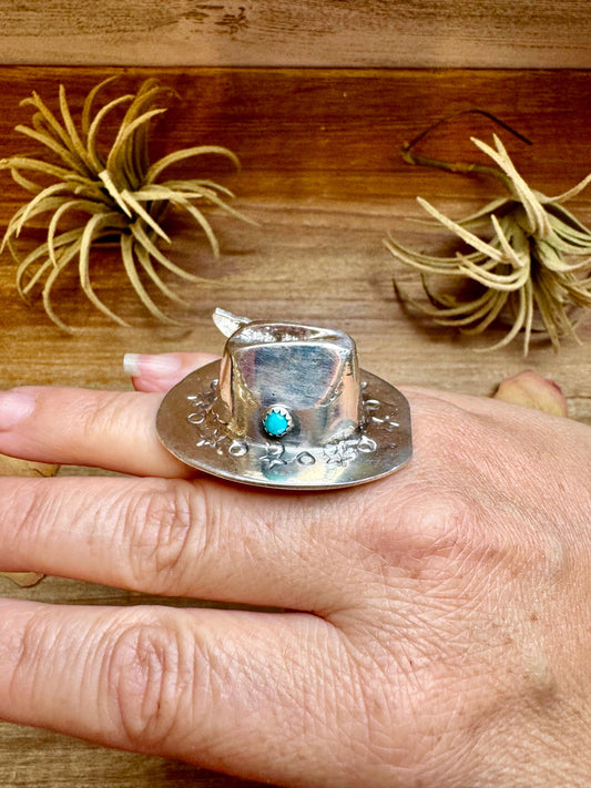 Adjustable Cowboy Hat Ring – Kingman Turquoise – Sterling Silver – Navajo