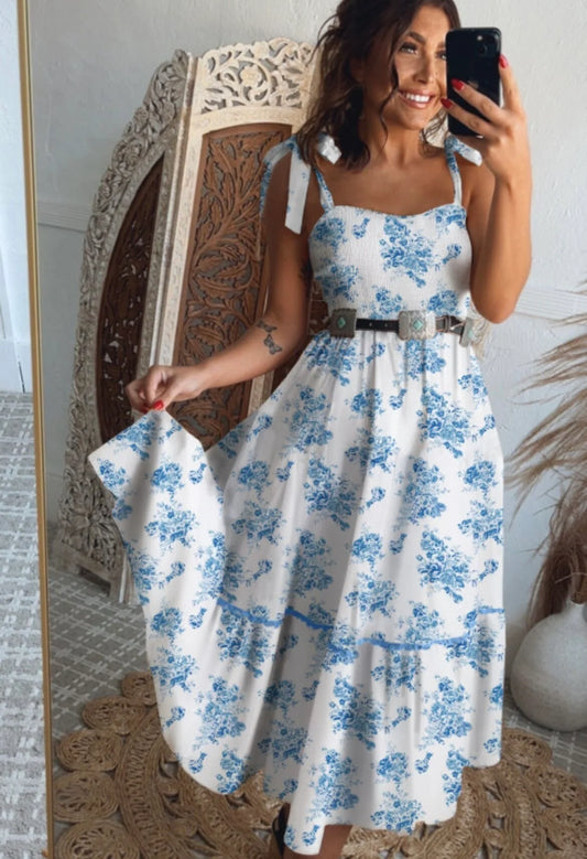 Blue Boho Floral Dress