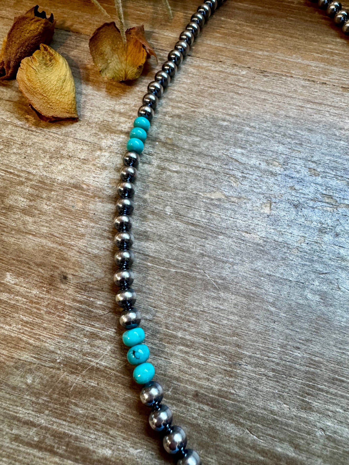 Sterling Silver Pearl & Blue Turquoise Necklace – 19"