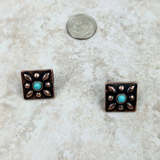 Small Turquoise Stone Square Concho Earring