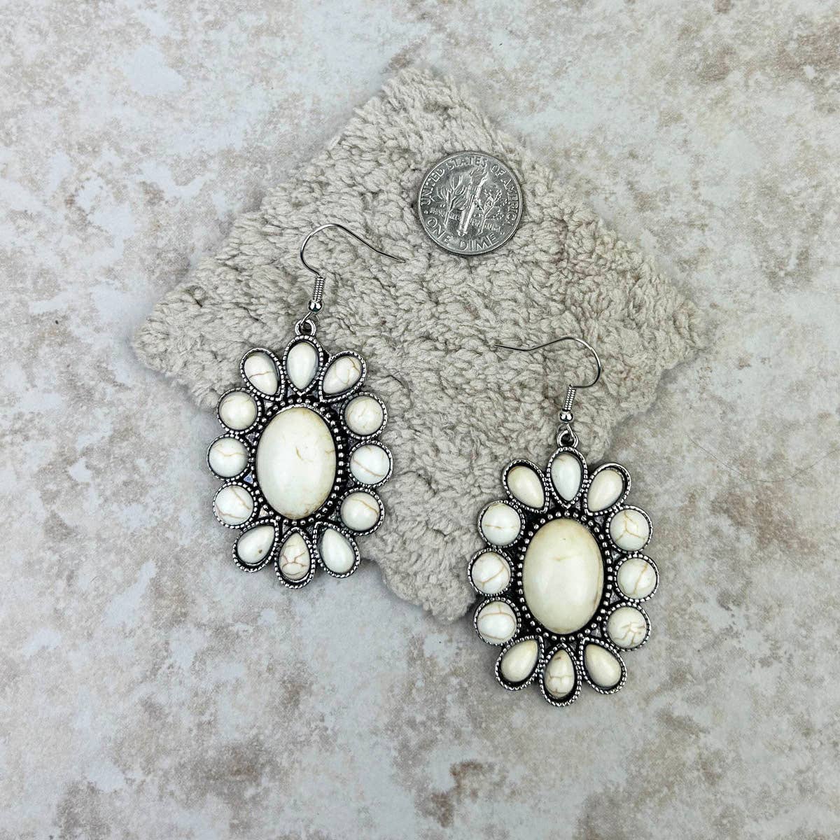 White Stone Oval Concho Earrings