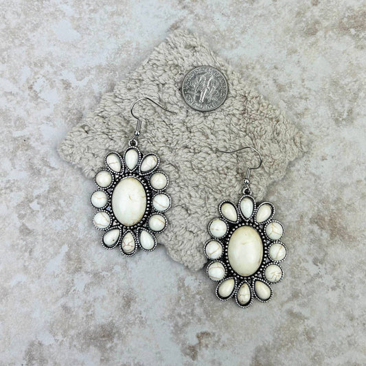 White Stone Oval Concho Earrings