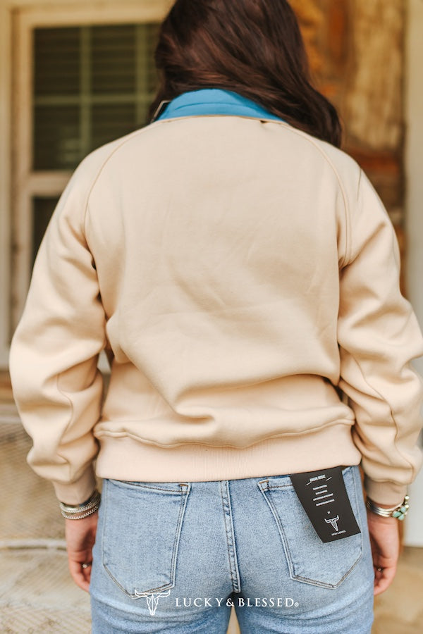 Sand & Turquoise Western 1/4 Zip Pullover