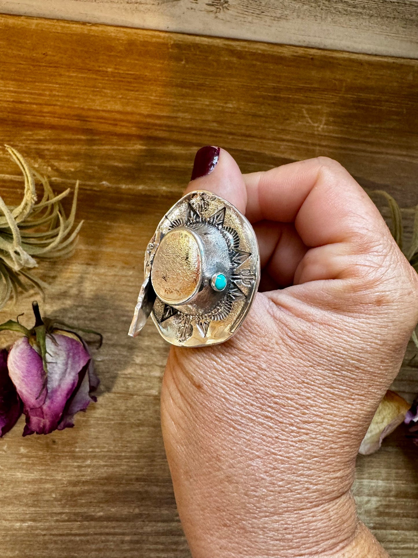 Adjustable Cowboy Hat Ring – Kingman Turquoise – Sterling Silver – Navajo