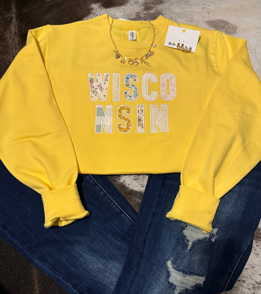 Embroidered Floral Wisconsin Crewneck