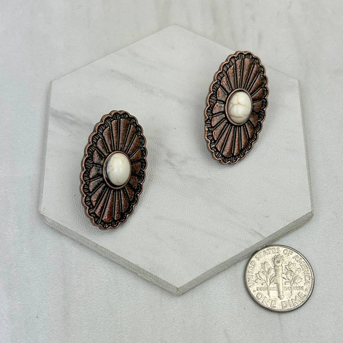 Copper Faux Turquoise Stone Earrings