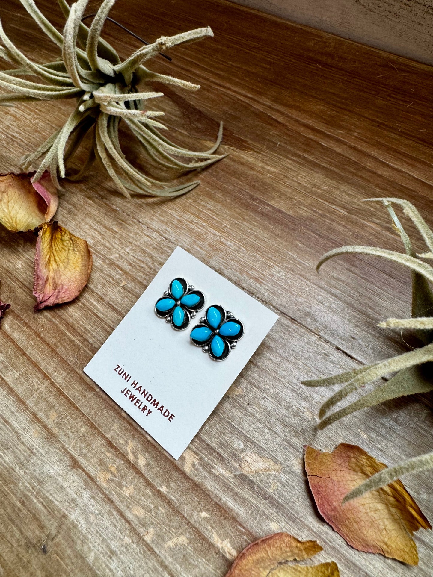 Zuni Stud Earrings – Turquoise & Sterling Silver
