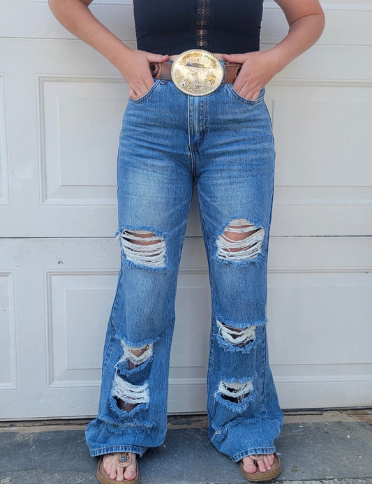 The Julia Distressed Wide Leg Jean