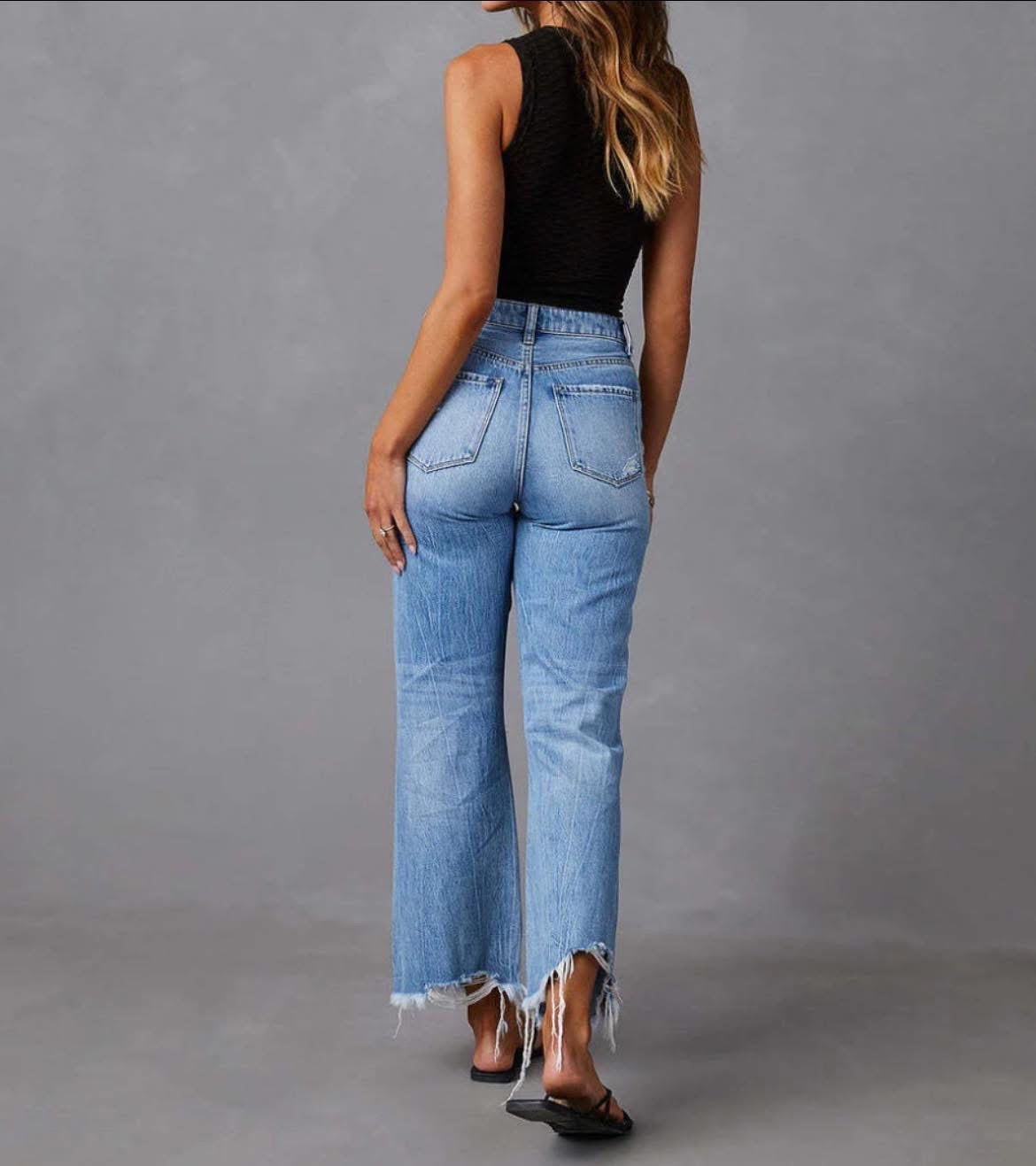 Cropped Light Wash Ripped Jeans