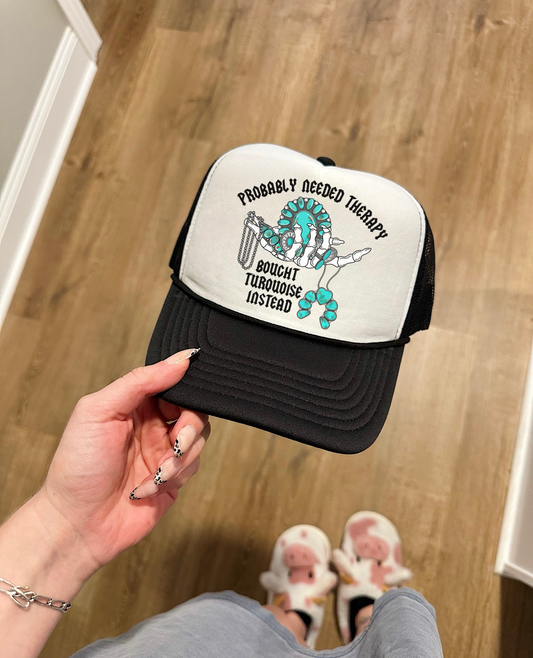 Turquoise & Therapy Trucker Hat (Multiple Color Options)