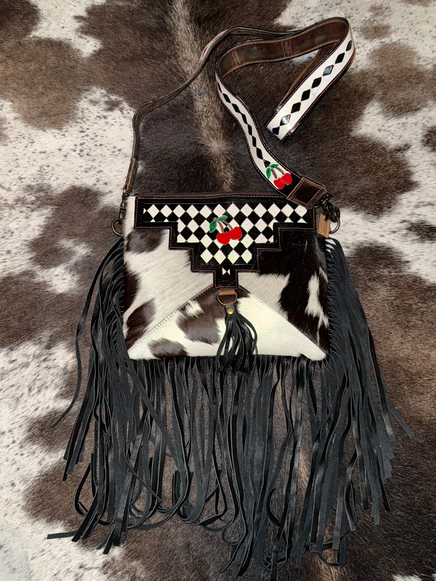 Genuine Leather & Cowhide Checkered Crossbody Purses