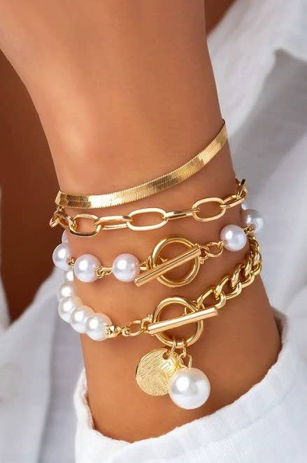 Multilayer Pearl Chain Mix Bracelet 4in1 Set